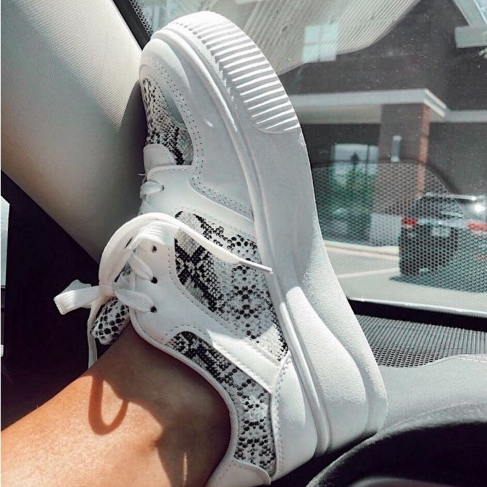 White Platform Snakeskin Sneakers